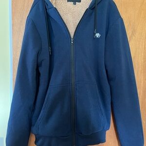 Men’s size large Navy Blue Aeropostale Sherpa Lined Full Zip Hoodie Sweatshirt